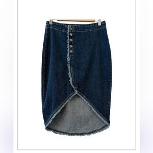 WASH LAB DENIM Button-Front Faux Wrap Y2K Cottagecore Skirt Shady Blue Size 27